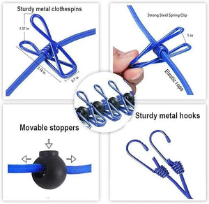 Portable Clothesline with 12pcs Clips, Retractable Elastic  Rope