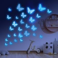 Pack of 6 - Glow In The Dark Led 3D Butterfly  Wall Stickers