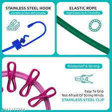 Portable Clothesline with 12pcs Clips, Retractable Elastic  Rope