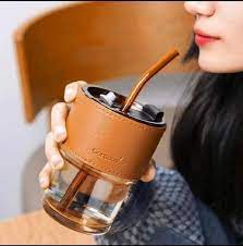 450ml Glass Tumbler with Straw.