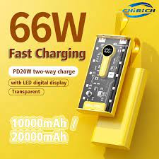 Transparent Power Bank LED Indicator/20000mAh Fast Charger.